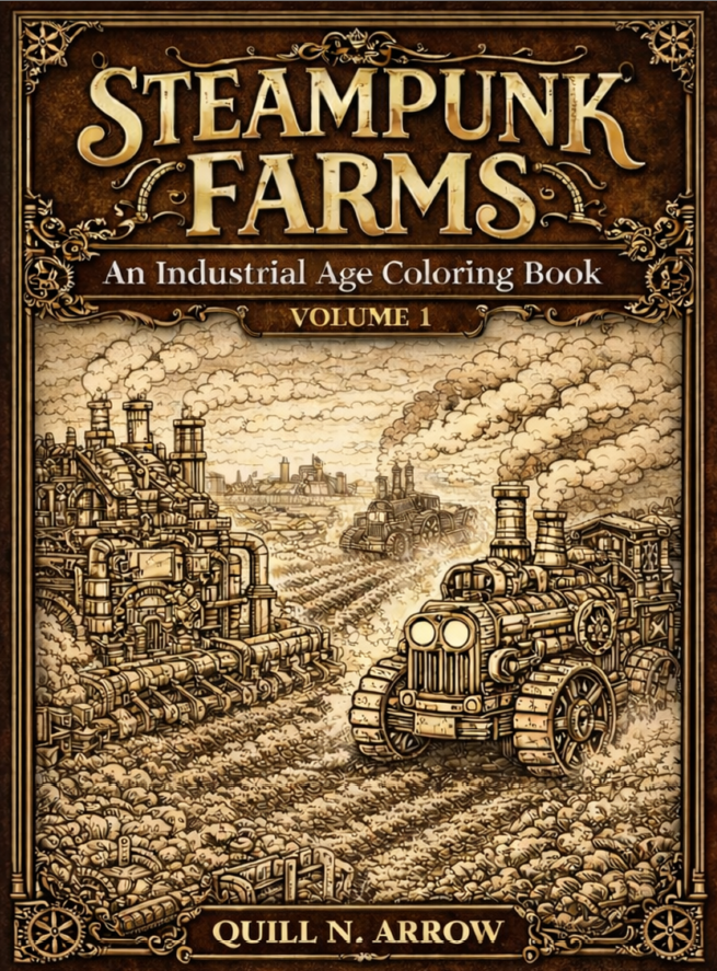 Steampunk Farms: Volume 1 — coloring book cover