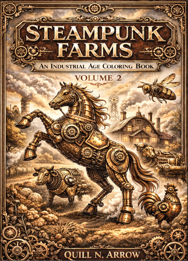 Steampunk Farms: Volume 2 — coloring book cover