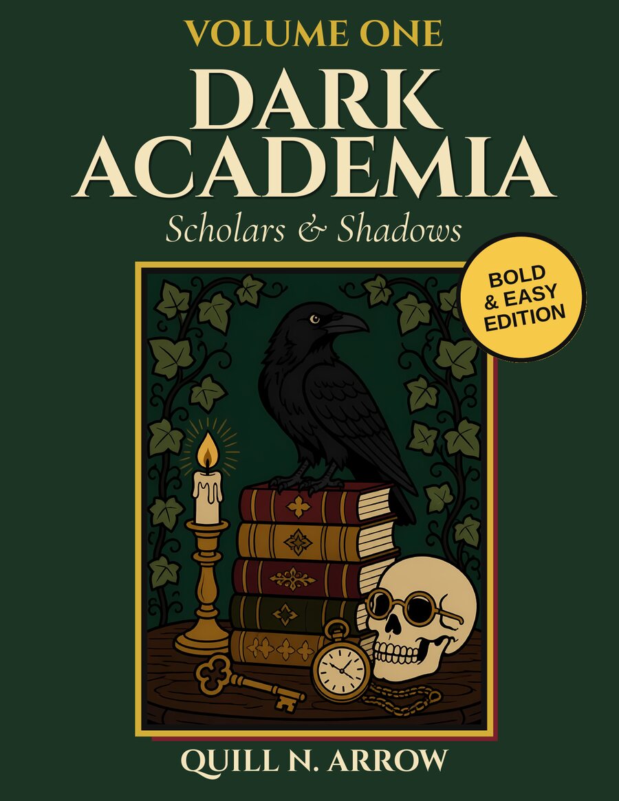 Dark Academia Volume One: Scholars & Shadows, Bold & Easy Edition — coloring book cover